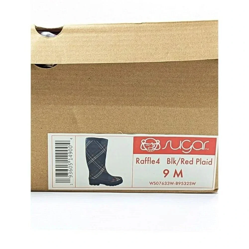 Sugar Raffle 4 Women's Waterproof Tall Rain Boots Plaid Size 9 M (MSRP $70)
